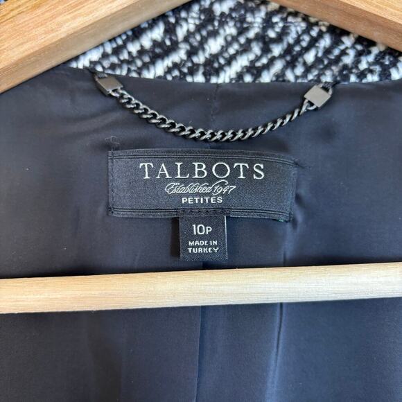 Talbots Double Breasted Tweed Wool Blend Jacket Size 10 Petite Black White - Picture 4 of 9